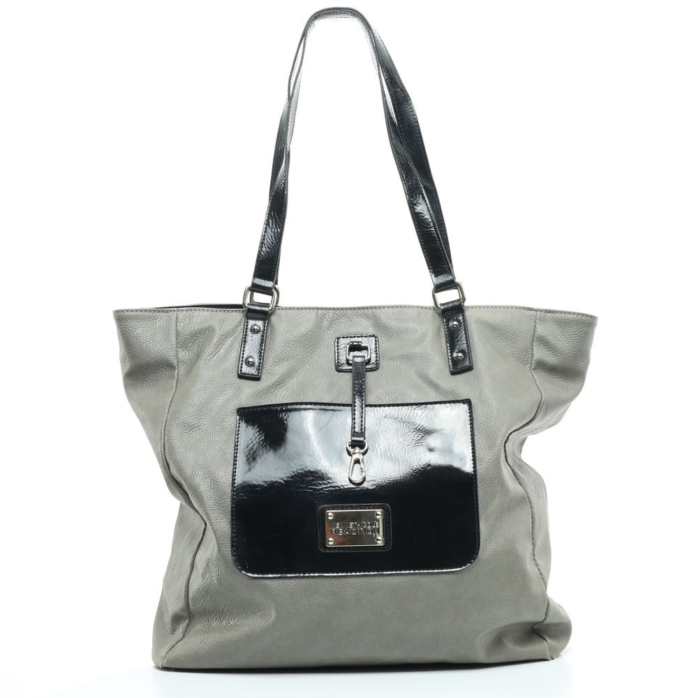Kenneth Cole Reaction Purse Shoulder Bag Tote Faux Leather 13x6x14 Gray/Black